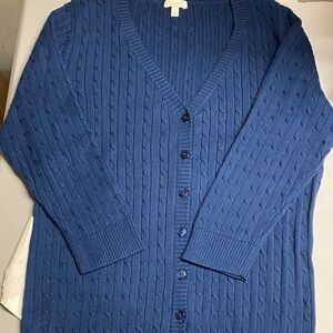 Talbots Classic Blue Cable Knit Cardigan size L 
837